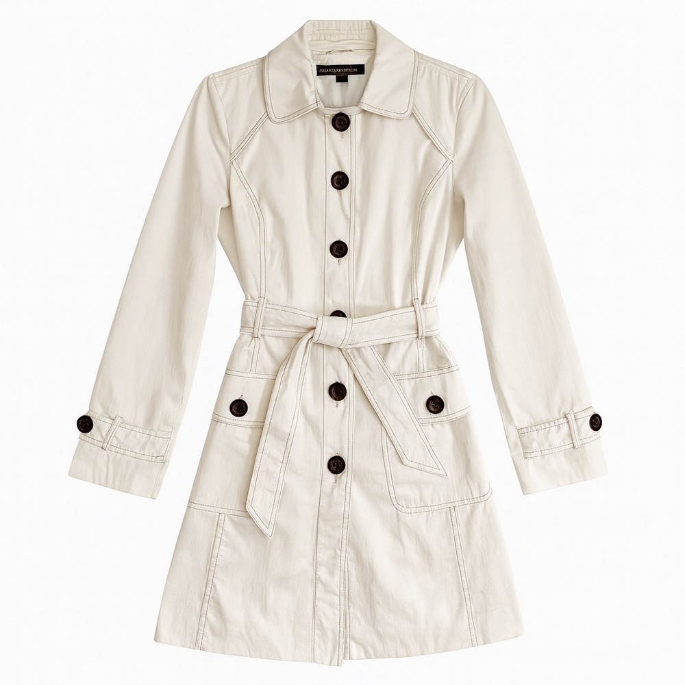 Bebe Vintage White Belted Trench Coat Button Front Cotton Blend Classic Chic XS